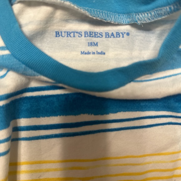 Burt's Bees Baby Blue and Yellow Striped Romper - Picture 2 of 3